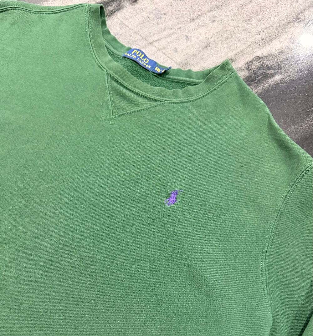 Polo Ralph Lauren Mens XXL Green Fleece Crewneck Sweatshirt Purple Pony